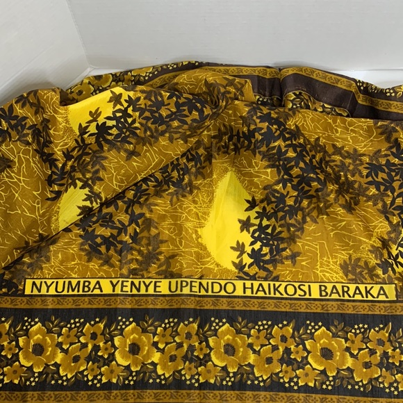 Karibu Textile | East African Wall Hang Tapestry | Orange Yellow Black Floral - Picture 3 of 10